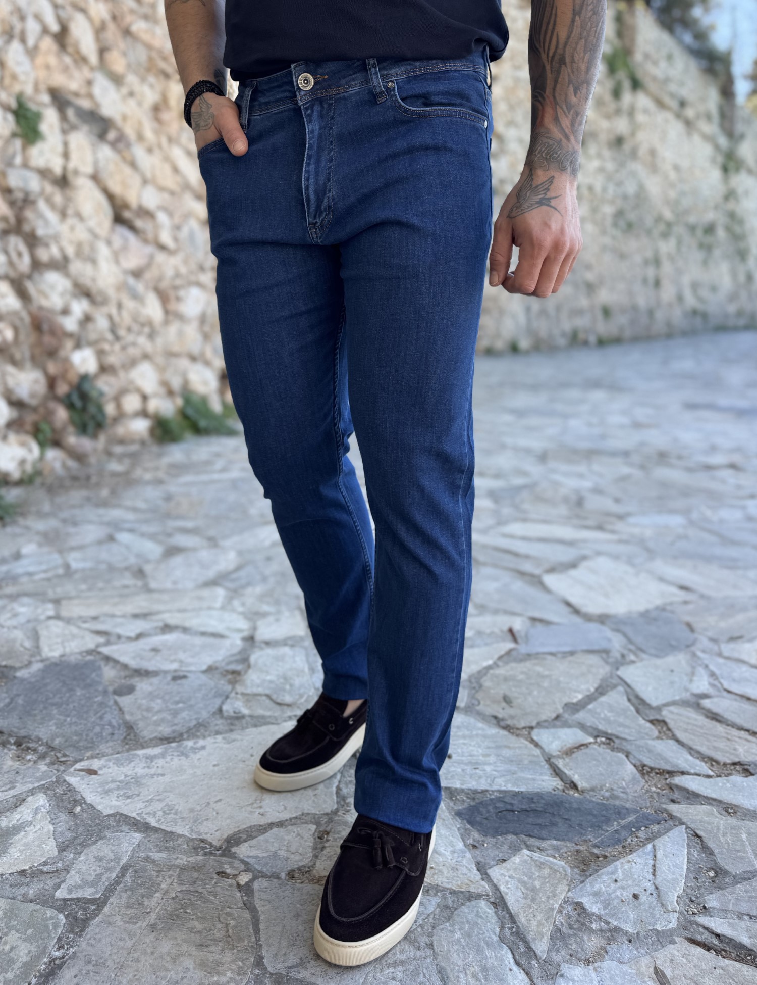 Ανδρικό μπλε τζιν ελαστικό σε ίσια γραμμή με φερμουάρ LC18002 φωτογραφία